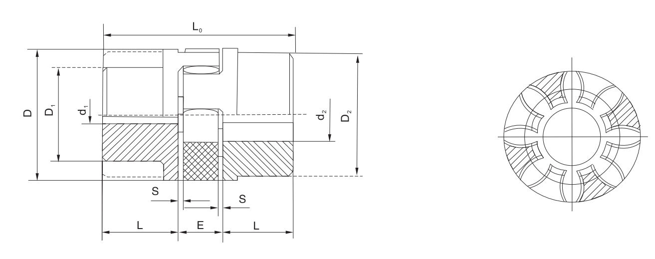 RP-B enlarged bore jaw flexible coupling specification and dimensions