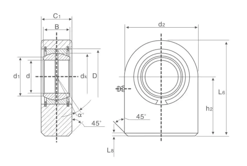 GF DO Weldable Rod End Housing – Maintenance Required technical drawing and dimensions