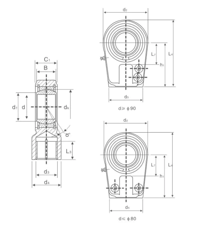 GIHR DO Heavy-Duty Rod End Housing – Female Thread with Locking Nuts technical drawing and dimensions