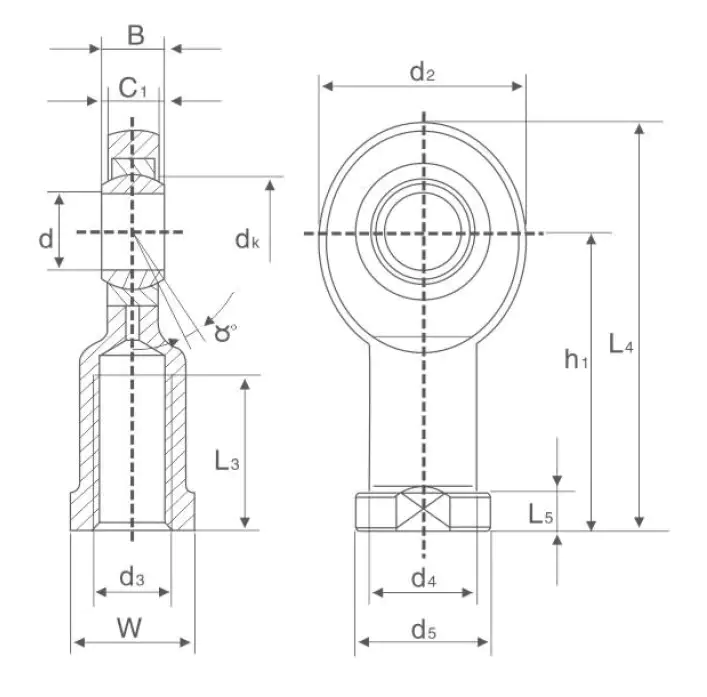 GIR C / GIR ET 2RS Rod End Bearing – Female Thread, Maintenance-Free technical drawing and dimensions