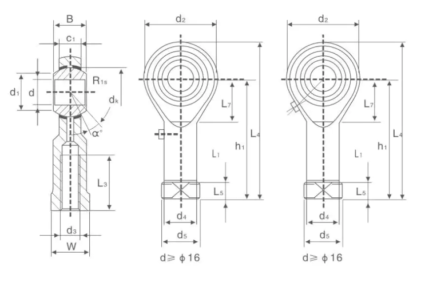PHS Rod End Bearing &ndash; Female Thread, Bronze Liner technical drawing and dimensions