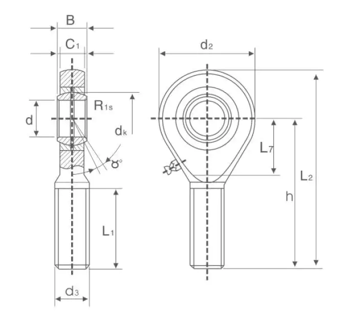 SA ES Rod End Bearing &ndash; Male Thread, Spherical Plain Bearing Insert technical drawing and dimensions