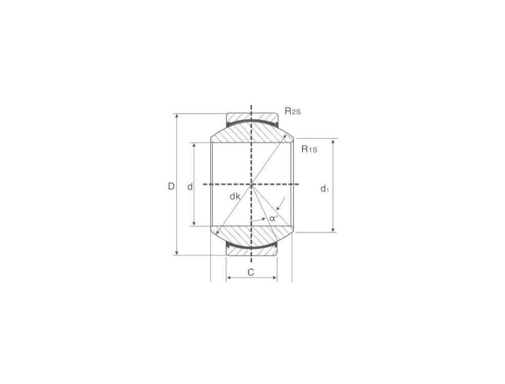 GE ET 2RS Spherical Plain Bearing – PTFE Fabric, Double Sealed technical drawing and dimensions