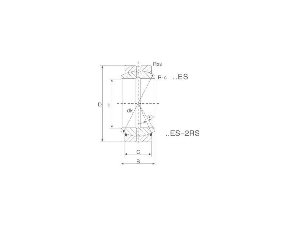 GE E / GE ES 2RS Spherical Plain Bearing &ndash; Maintenance Required technical drawing and dimensions