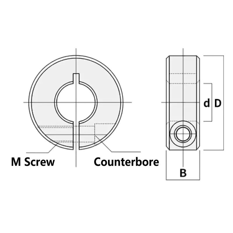SCS06 shaft collar dimensional drawing bore 6mm OD 20mm width 10mm