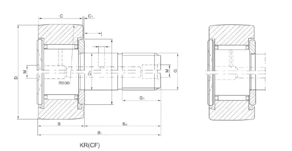 KR / KRV Cam Follower Needle Roller Bearings specification and dimensional drawing