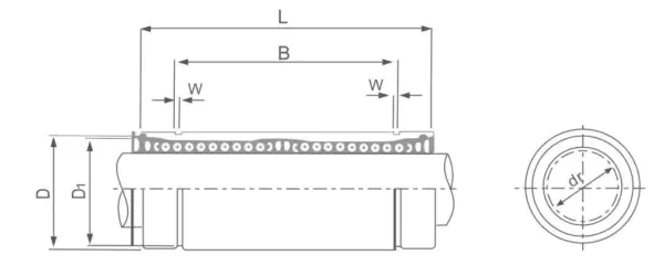 LME...LUU Long European Metric Linear Bearings specification and dimensional drawing