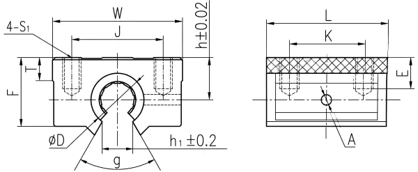 LN-11GK Open Plastic Linear Bearing Pillow Block specification and dimensional drawing