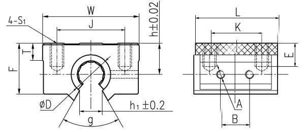 LN-11GKL Open Long Plastic Linear Bearing Pillow Block specification and dimensional drawing