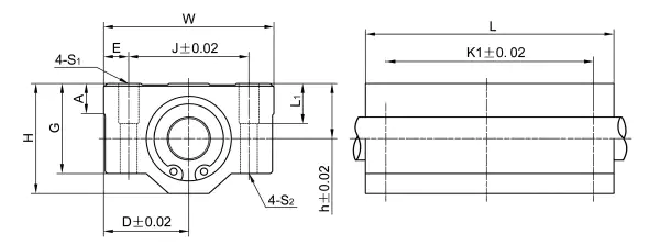 LN-11GL Plastic Linear Bearing Pillow Block &ndash; Long specification and dimensional drawing