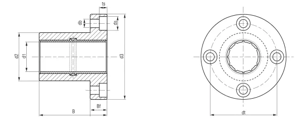 LIN-01RF Round-Flange Plastic Linear Bearings specification and dimensional drawing