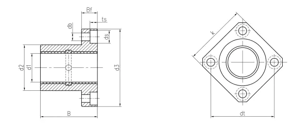 LIN-01RT Square-Flange Plastic Linear Bearings specification and dimensional drawing