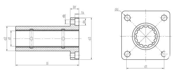 LIN-02RFL Long-Flange Plastic Linear Bearings specification and dimensional drawing