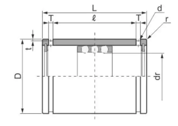 ST Series Stroke Linear Bearings specification and dimensional drawing