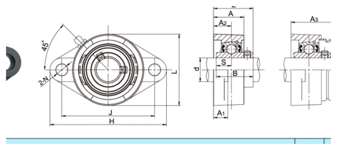 UCFL bearing series engineering drawing
