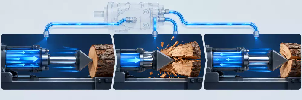 Log splitter two-stage hydraulic pump working principle