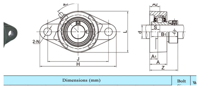 NAFLU bearing series engineering drawing