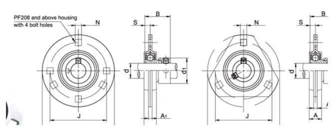 SAPF200/SAPFT200 bearing series engineering drawing