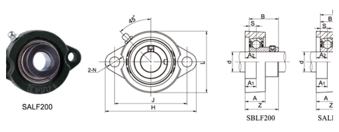 SBLF/SALF bearing series engineering drawing