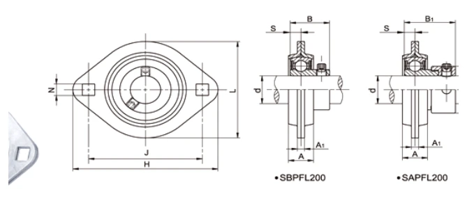 SBPFL200/SAPFL200 bearing series engineering drawing