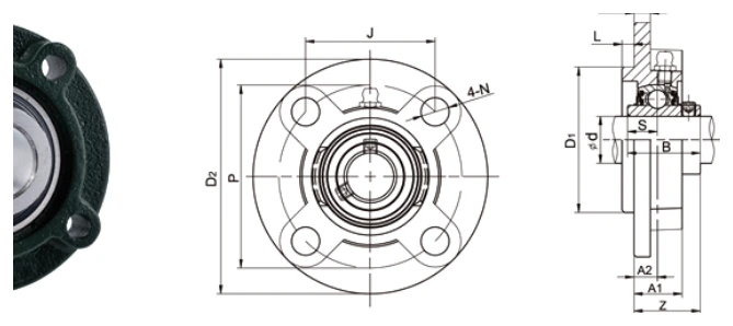 UCFCX bearing series engineering drawing