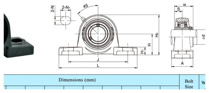 UCPX bearing series engineering drawing