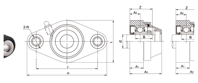 WP-SSBFL bearing series engineering drawing